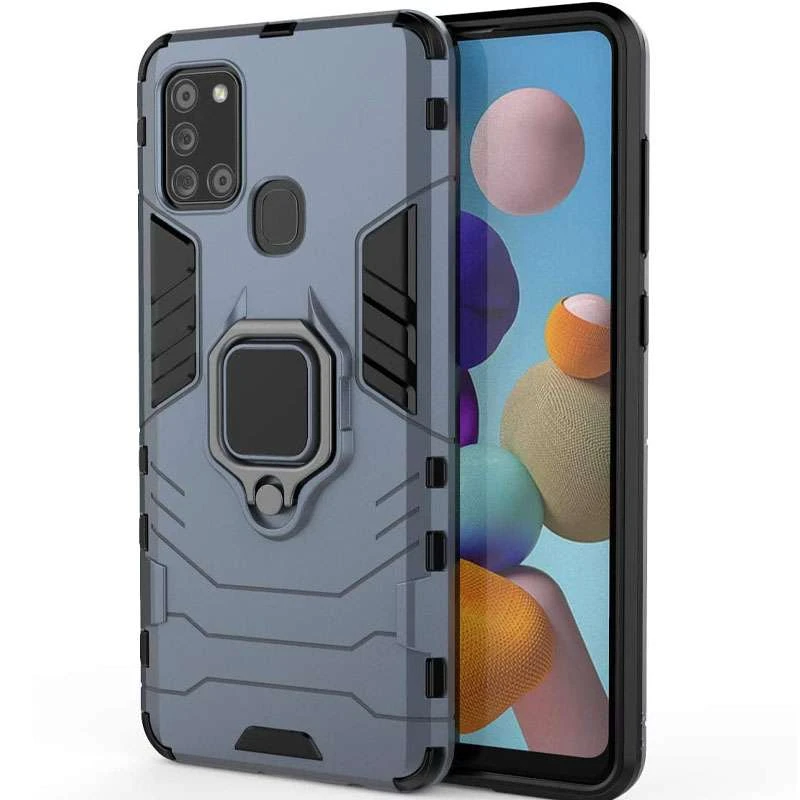 Протиударний чохол Transformer з кільцем на Samsung Galaxy A21s – Сірий / Metal slate. Фото 3 з 4