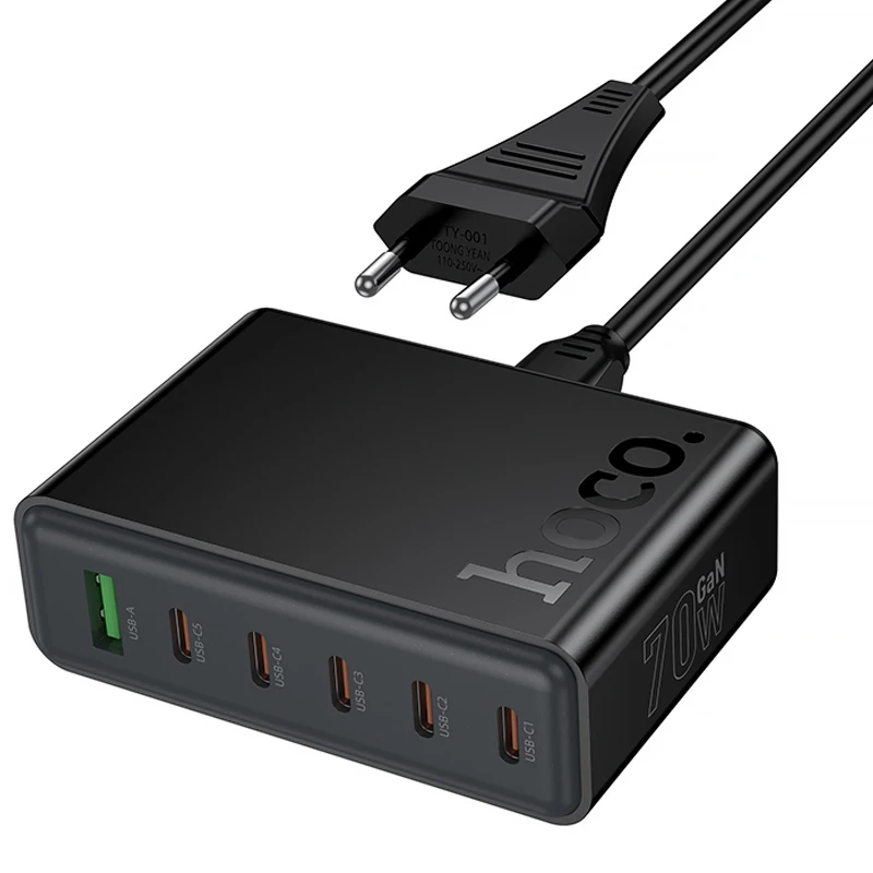 МЗП Hoco C152A Modern PD70W 6in1 (5USB-C і 1USB-A) – Black. Фото 4 з 6