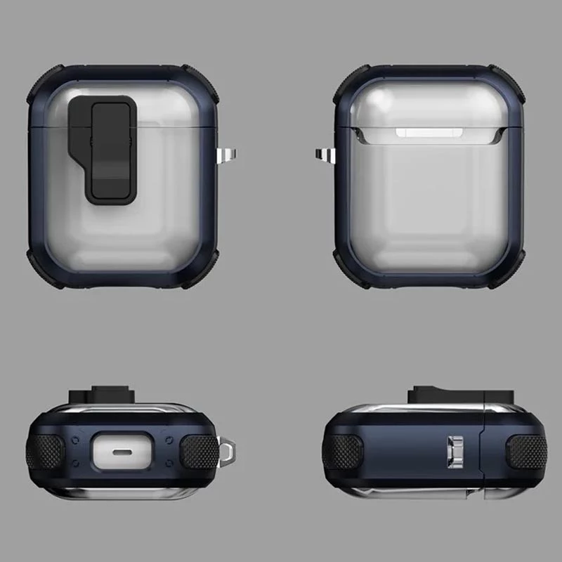 Футляр протиударний Locking Button для навушників Airpods 1/2 – Blue. Фото 2 з 6