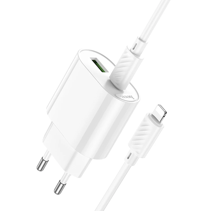 СЗУ Hoco C109A Fighter PD20W+QC3.0 (1USB-A/1C) + кабель Type-C to Lightning – White. Фото 9 из 12