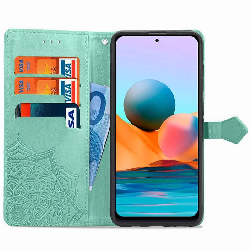 Шкіряний чохол-книжка Art Case з візитницею для Xiaomi Redmi Note 10 Pro – Бірюзовий. Фото 2 з 5