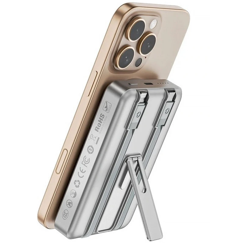 Портативний ЗП Power Bank WIWU Wi-P056 22.5W+PD20W з БЗП+iWatch with cable 10000 mAh – silver. Фото 2 з 5