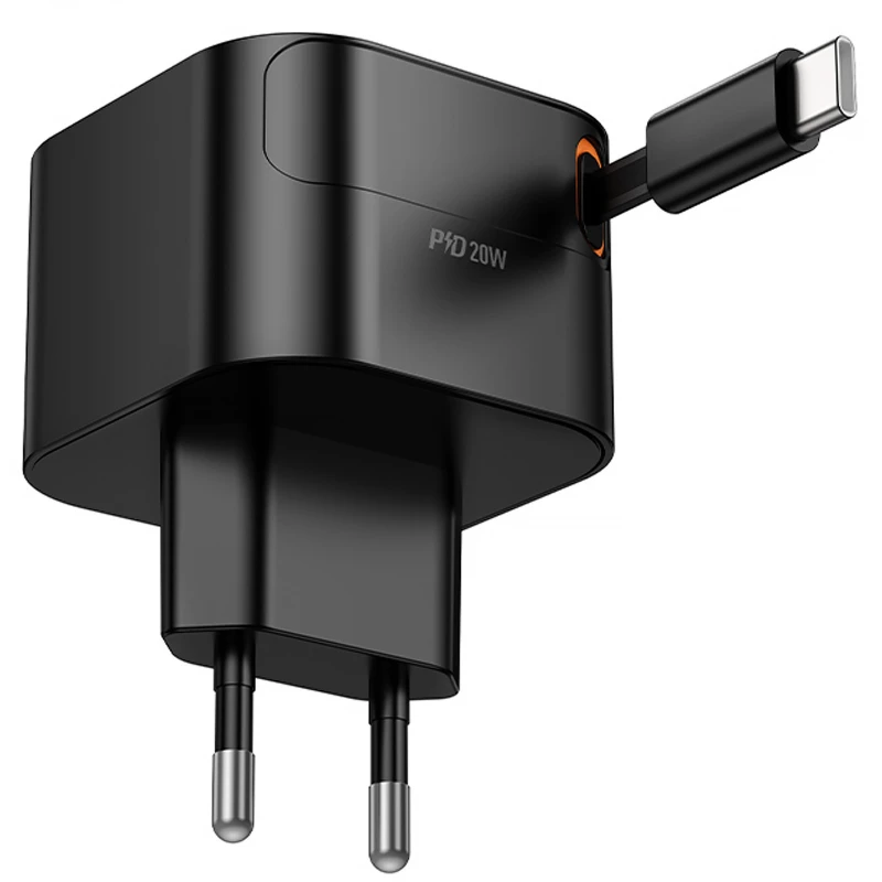 СЗУ Hoco C153A Changer With Retractable Cable Type-C PD20W – Black. Фото 5 из 6