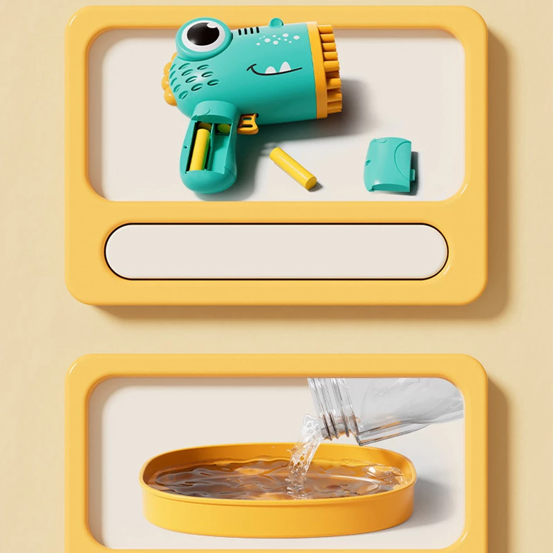 Пістолет для мильних бульбашок Dinosaur Bubble Gun з насадкою на 40 отворів 50ml – Green. Фото 7 з 7