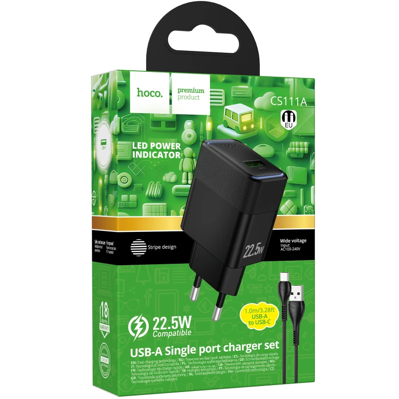 СЗУ Hoco CS111A Lounge PD22.5W (1USB-C) + кабель USB to Type-C – Black. Фото 5 из 5