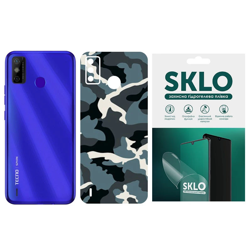 

Защитная плёнка SKLO Back Camo на тыльную сторону для TECNO Spark 6 (Голубой / Army Blue), Блакитний / army blue