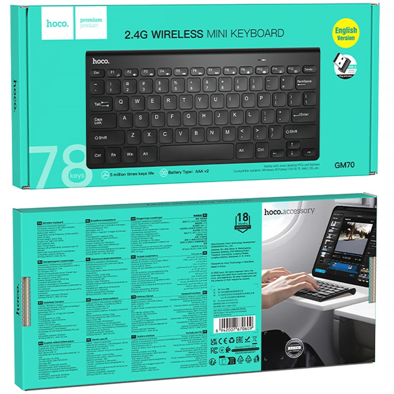 Беспроводная клавиатура Hoco GM70 Dragon mini 2.4G (English version) – Black. Фото 2 из 4