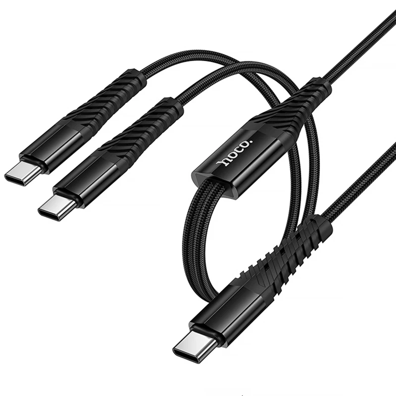 Дата кабель Hoco X123 Victory 2in1 Type-C to Type-C/Type-C 3A (1m) – Black. Фото 1 з 6