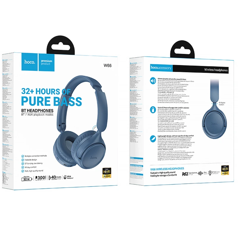 Накладні бездротові навушники Hoco W66 Wave – Blue. Фото 4 з 4