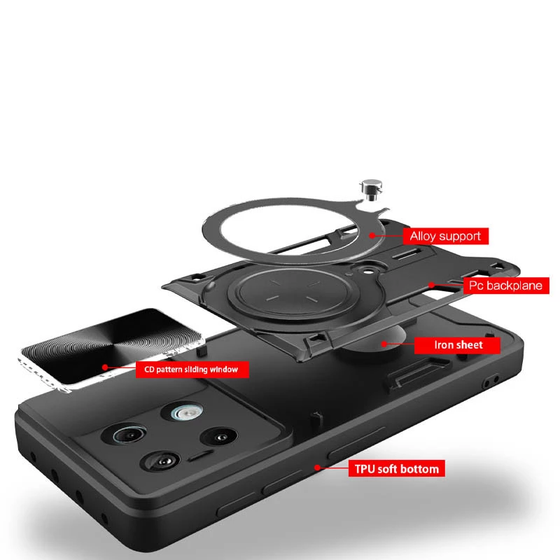 Ударопрочный чехол Bracket Ringstand с защитной шторкой для камеры для Xiaomi 14T – Black. Фото 7 из 10