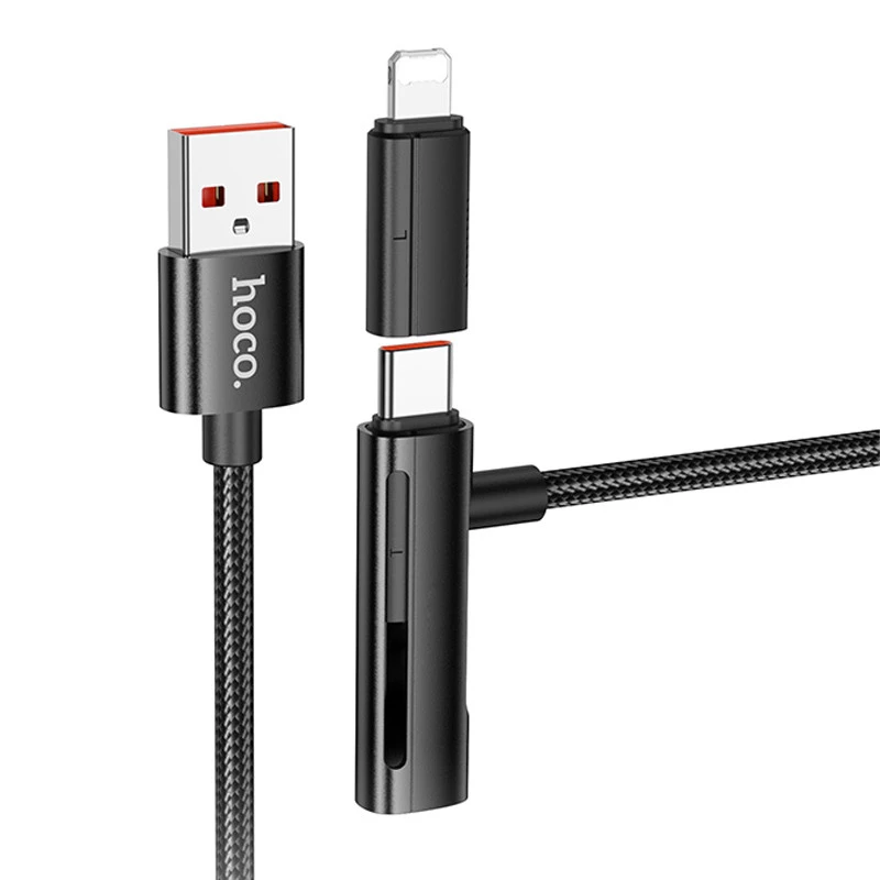 Дата кабель Hoco U135 Incredible 2in1 USB to Lightning/Type-C (1m) – Black. Фото 1 з 8