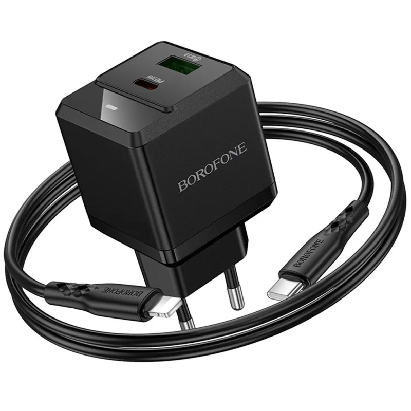 МЗП Borofone BN19 Intenso PD20W+QC3.0 (1USB-A/1C) + кабель Type-C to Lightning – Black. Фото 4 з 4