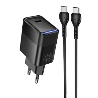МЗП Hoco CS113A Lounge PD40W (1USB-C) + кабель Type-C to Type-C фото 1 з 2