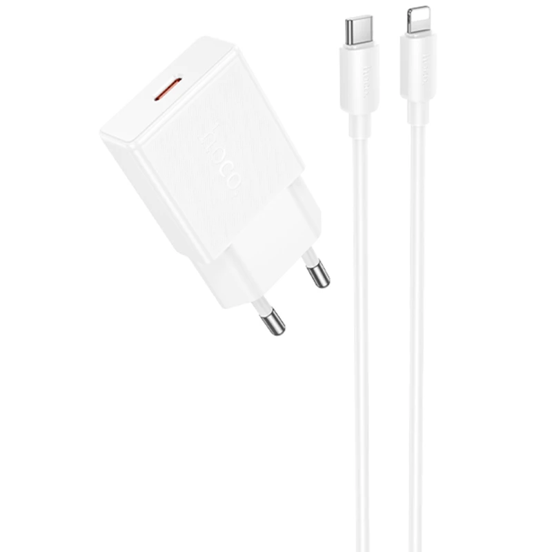 СЗУ Hoco N72 Speed ultra-thin PD20W (1USB-C) + кабель Type-C to Lightning – White. Фото 1 из 5