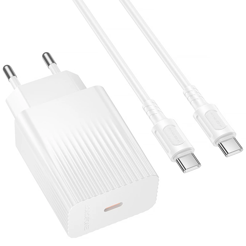 СЗУ Borofone BAS75A Source PD30W (1USB-C) + кабель Type-C to Type-C – White. Фото 3 из 5