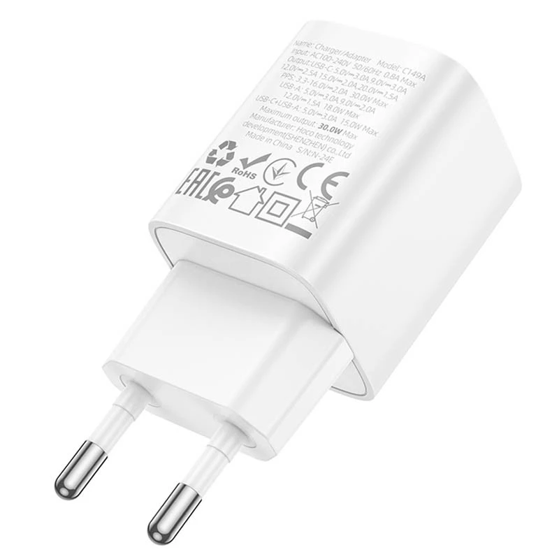 СЗУ Hoco C149A Charm PD30W+QC3.0 (1USB-A/1C) – White. Фото 3 из 6