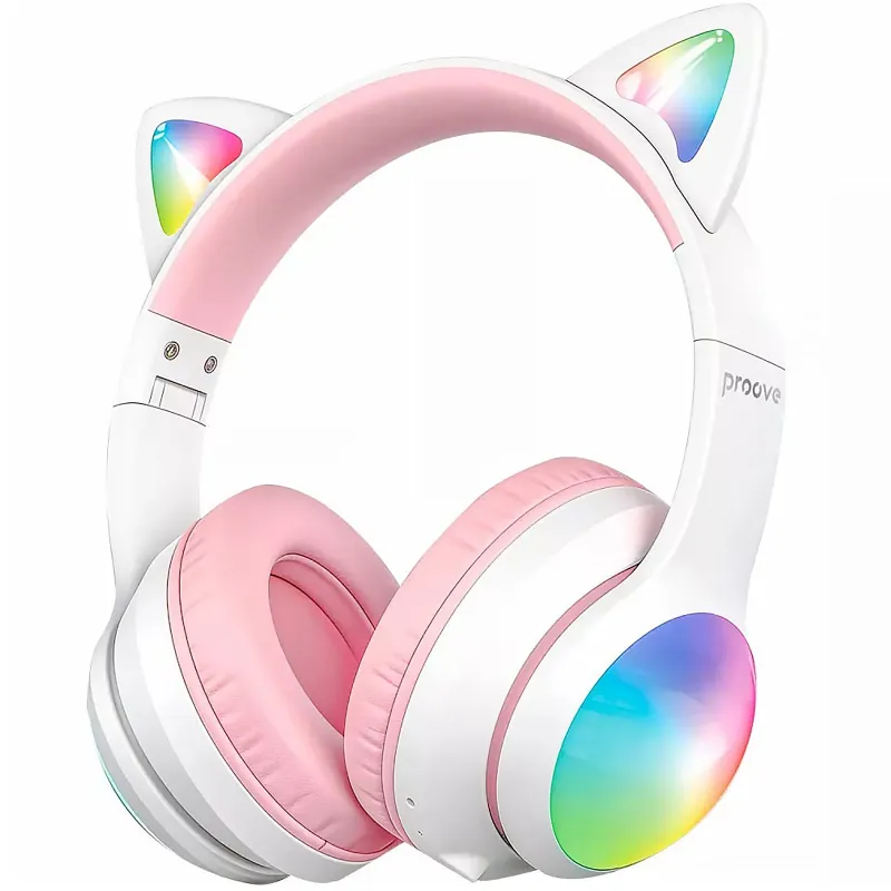 Накладні бездротові навушники Proove Kids LumiCat (APP) – White / Pink. Фото 1 з 5