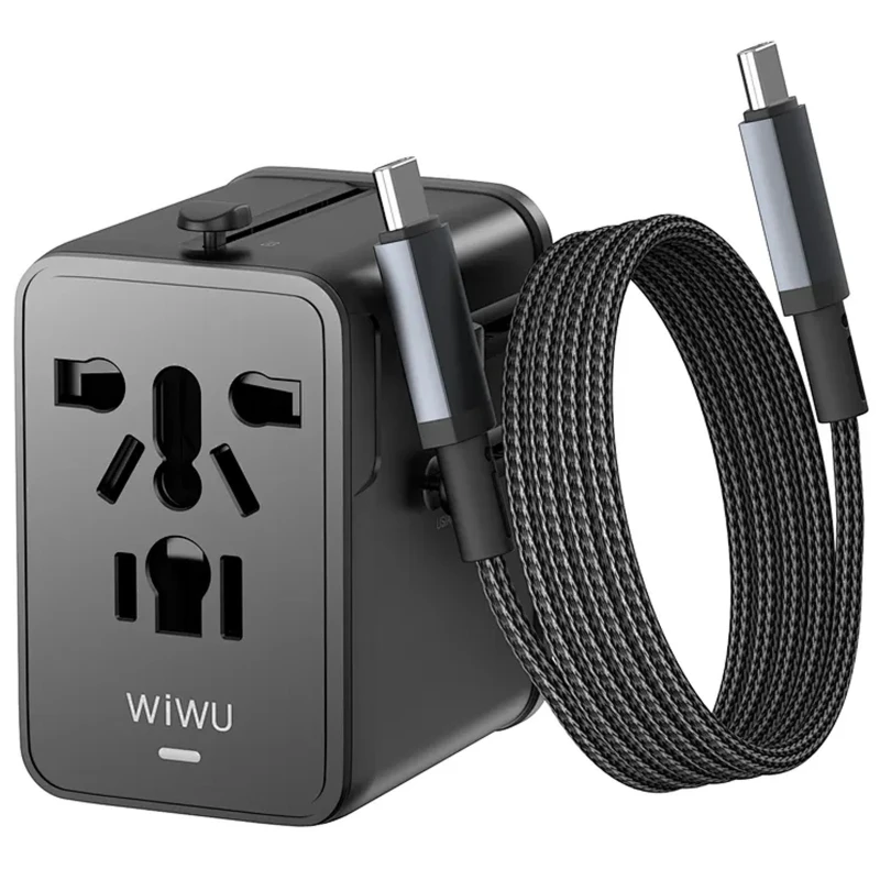 Мережевий універсальний перехідник WIWU UA013 20W GaN + 1USB-A/2C with retractable cable Type-C – Black. Фото 2 з 5