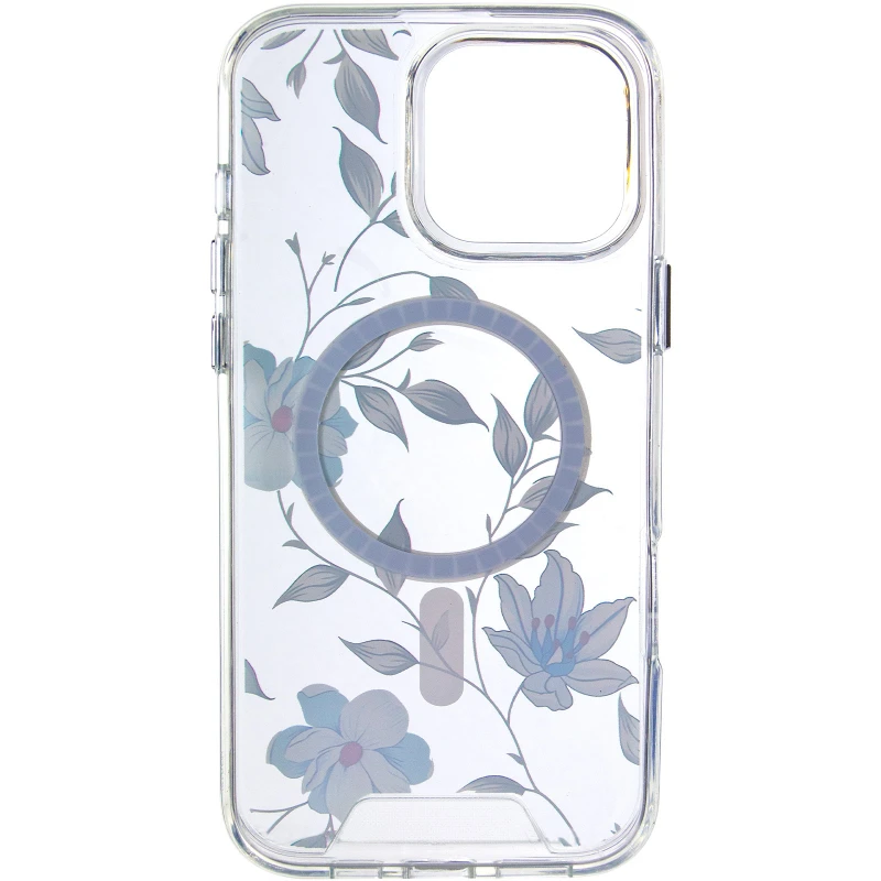 TPU+PC чохол Clear Garden with MagSafe для Apple iPhone 16 Pro – Blue Blossom. Фото 3 з 6
