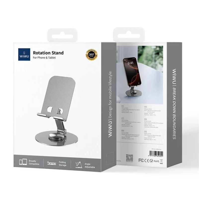 Підставка для телефону WIWU ZM-014 Desktoop Rotation Stand – Grey. Фото 5 з 7
