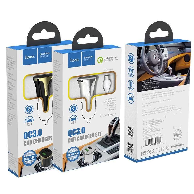 АЗУ Hoco Z31 QC3.0 (2USB/3.4A) + microUSB – Белый. Фото 5 из 7