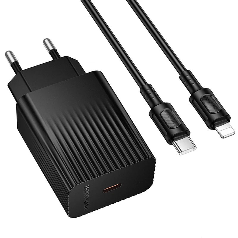 СЗУ Borofone BAS73A Source PD20W (1USB-C) + кабель Type-C to Lightning – Black. Фото 2 из 4