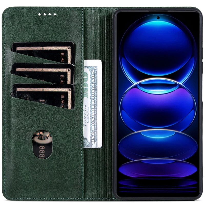 Шкіряний чохол-книжка AZNS Classic series для Xiaomi Redmi 15 (EU) – Dark Green. Фото 3 з 4