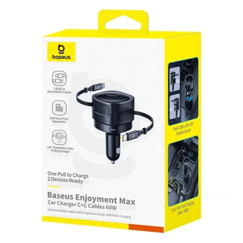 АЗУ Baseus Enjoyment Max PD60W with retractable cables (1USB-A/1C) (C00035507121) – Cosmic Black. Фото 3 из 4