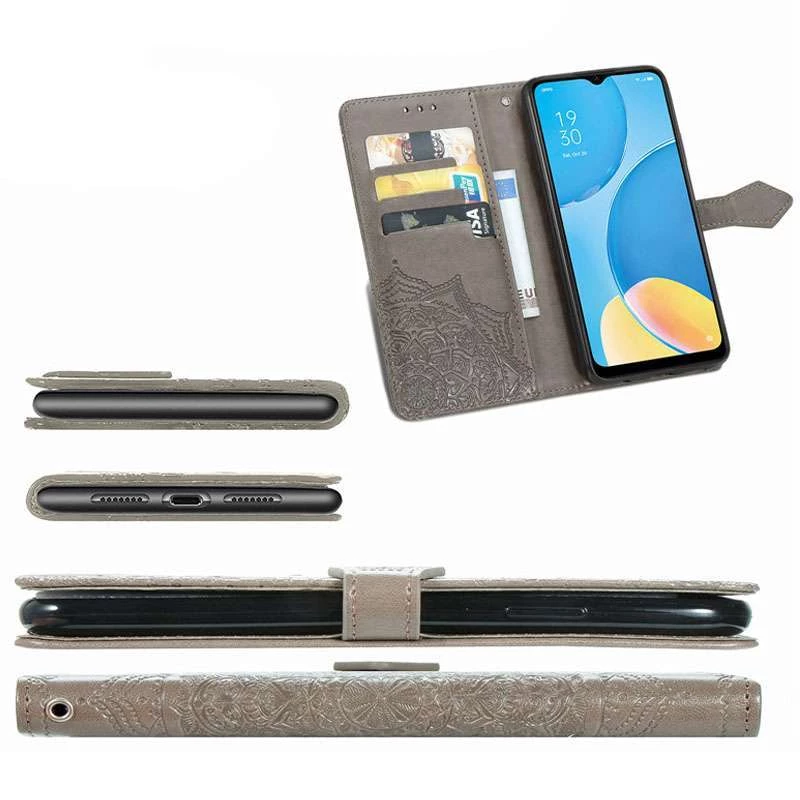 Кожаный чехол-книжка Art Case с визитницей для Oppo A15s / A15 – Серый. Фото 3 из 6