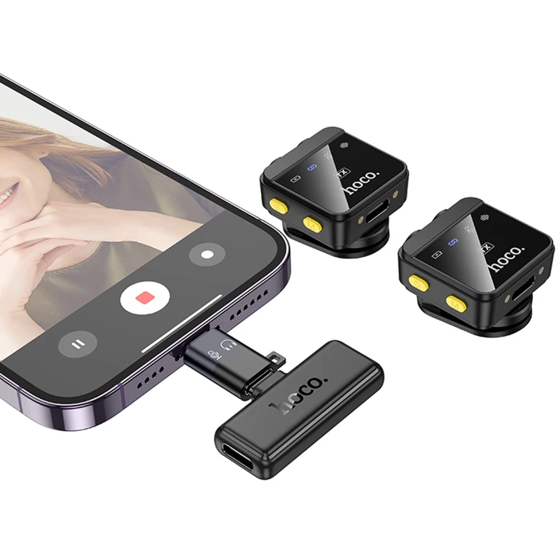 Петличний бездротовий мікрофон Hoco L17 Dual-mic magnetic (Lightning/Type-C) – Black. Фото 3 з 6