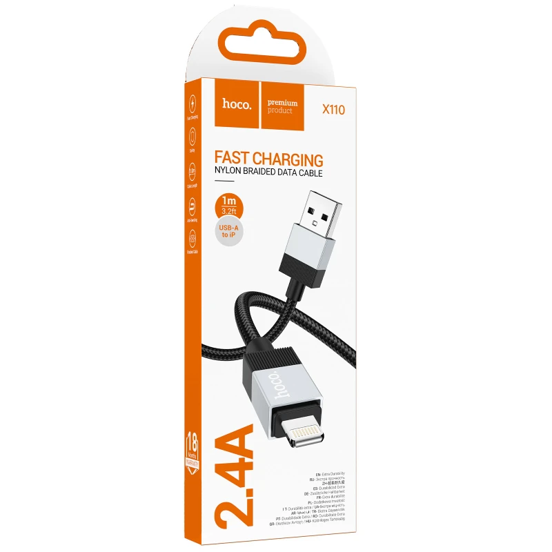 Дата кабель Hoco X110 Honorific USB to Lightning 2.4A (1m) – Black. Фото 5 з 5