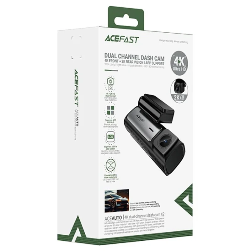 Відеореєстратор Acefast X2 2-inch display with rear camera (4K+2K) – Black. Фото 3 з 6