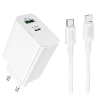 МЗП Borofone BA108A Stellar PD30W+QC3.0 (1USB-A/1C) + кабель Type-C to Type-C фото 1 з 2