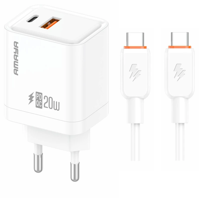 СЗУ Amaya E77D PD20W+QC3.0 (1USB-A/1C) + кабель USB to Type-C фото 2 из 2