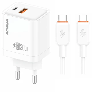 СЗУ Amaya E77D PD20W+QC3.0 (1USB-A/1C) + кабель USB to Type-C фото 1 из 2