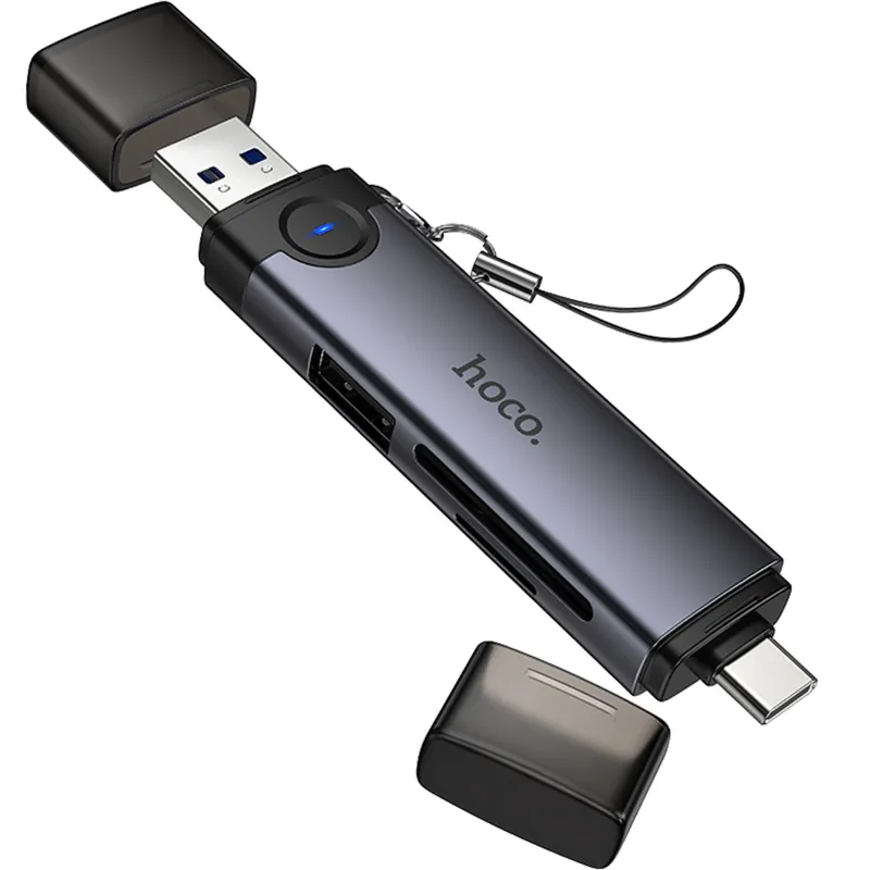 Картридер Hoco HB56 Victory 5in1 Type-C/USB2.0 to SD/TF3.0 + USB 2.0 – Metal gray. Фото 6 з 6