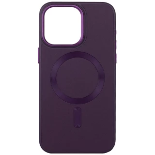 Шкіряний чохол Bonbon з металевими кнопками та MagSafe на Apple iPhone 14 (6.1") — Фіолетовий / Dark Purple