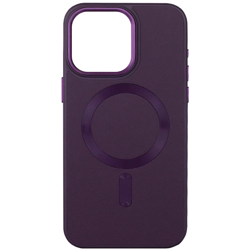 Кожаный чехол Bonbon с металлическими кнопками и MagSafe на Apple iPhone 15 (6.1") – Фиолетовый / Dark Purple. Фото 2 из 8