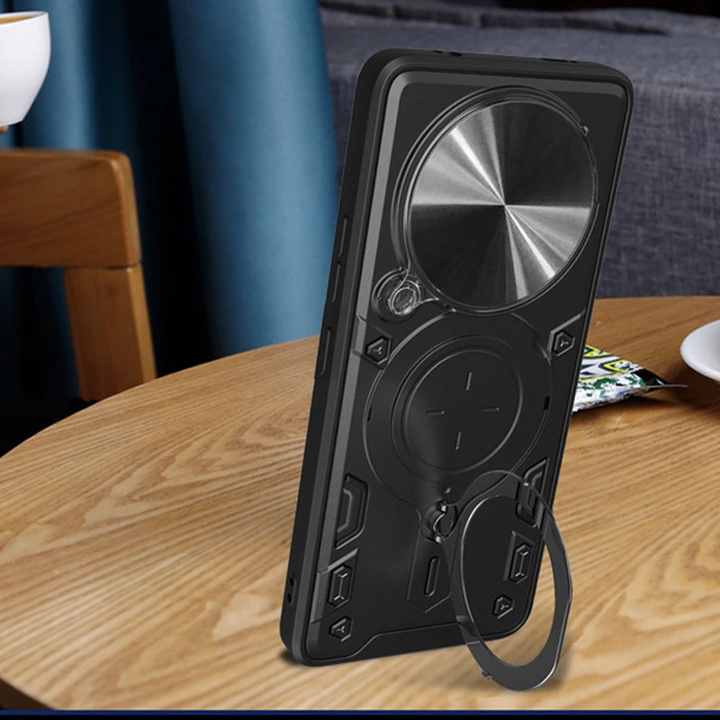 Ударостійкий чохол Bracket Ringstand із захисною шторкою для камери на Xiaomi Poco C75 – Black. Фото 6 з 6