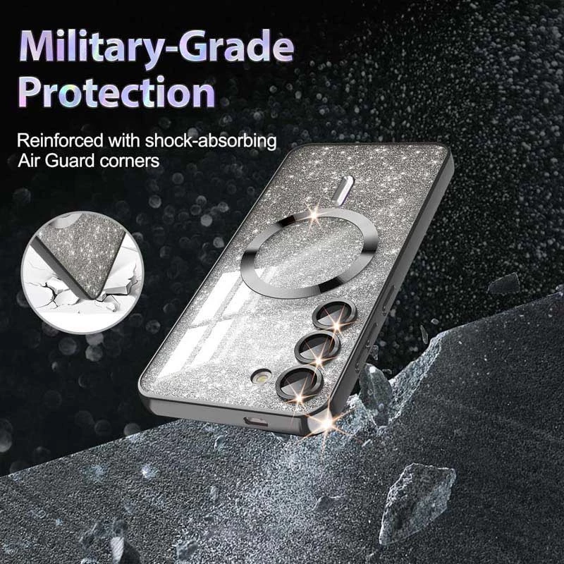 Чохол з блискітками, захисними лінзами на камеру та MagSafe на Samsung Galaxy S21 FE – Чорний / Black. Фото 7 з 11