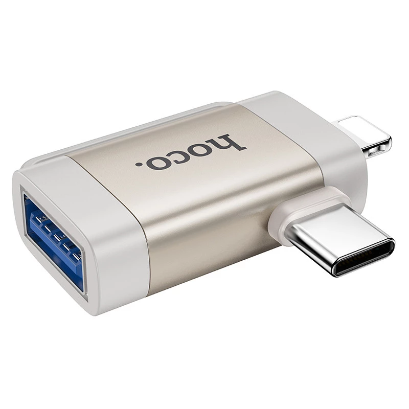 Перехідник Hoco UA31F OTG 2in1 Lightning male/Type-C male to USB female – Gray. Фото 3 з 5