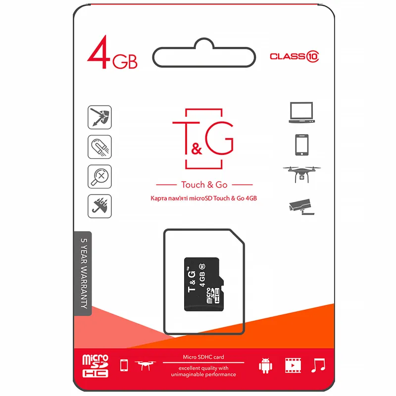 Карта пам'яті T&G microSDHC Class 10 - 4GB (без адаптера) – Чорний. Фото 1 з 1