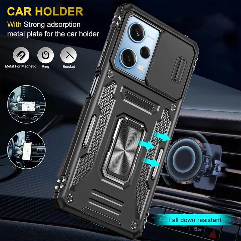 Ударопрочный чехол Square Ring c шторкой на камеру для Xiaomi Redmi 12 – Черный / Black. Фото 4 из 4