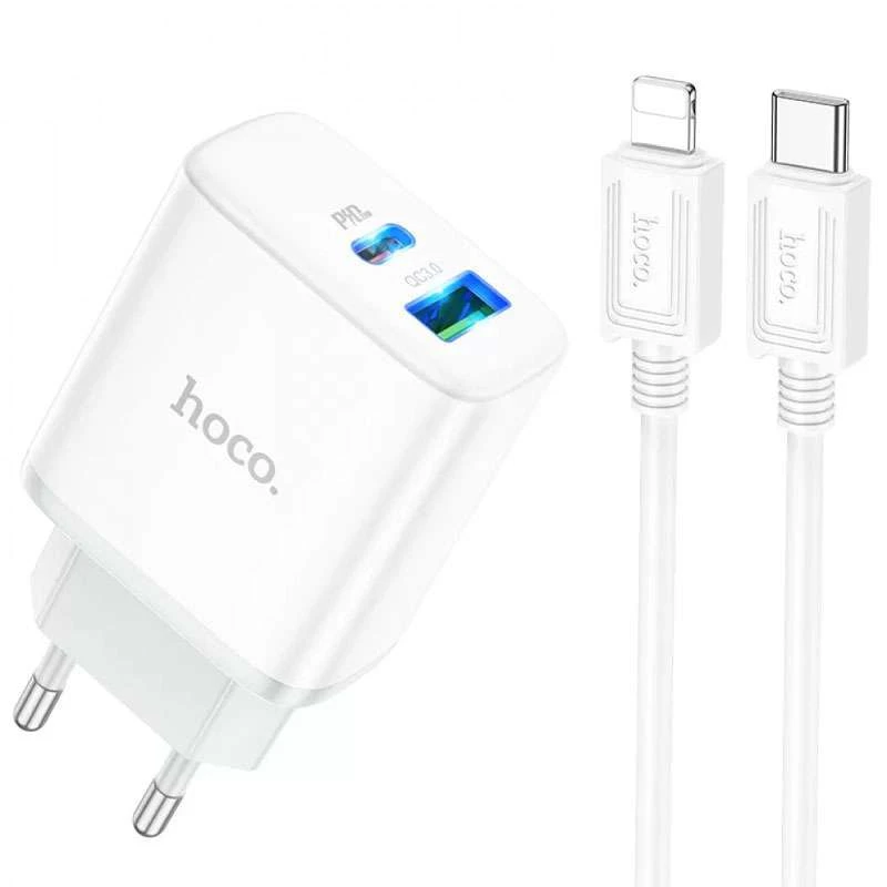 

СЗУ HOCO C105A Stage PD20W+QC3.0 + Type-C to Lightning (White)