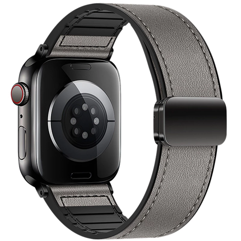 Ремінець Hoco WA34 Basic magnetic buckle silicone leather strap для Apple watch 44/45/46/49mm – Dark Gray. Фото 2 з 3