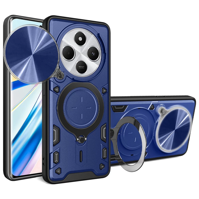 Ударостійкий чохол Bracket Ringstand із захисною шторкою для камери на Xiaomi Poco C75 – Blue. Фото 1 з 4