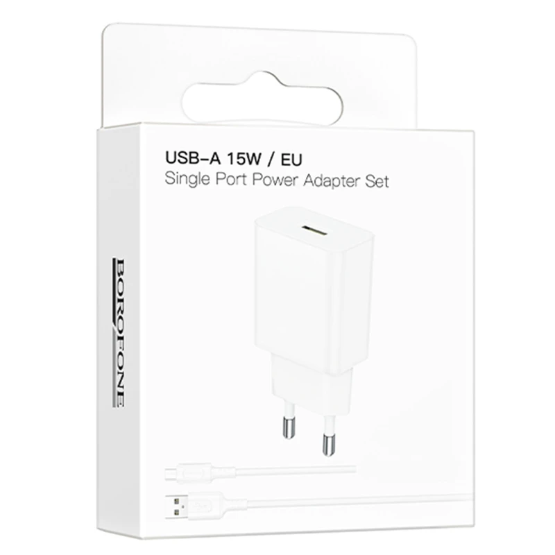 МЗП Borofone BA111A Star QC3.0 (1USB-A) + кабель USB to Type-C – White. Фото 3 з 3