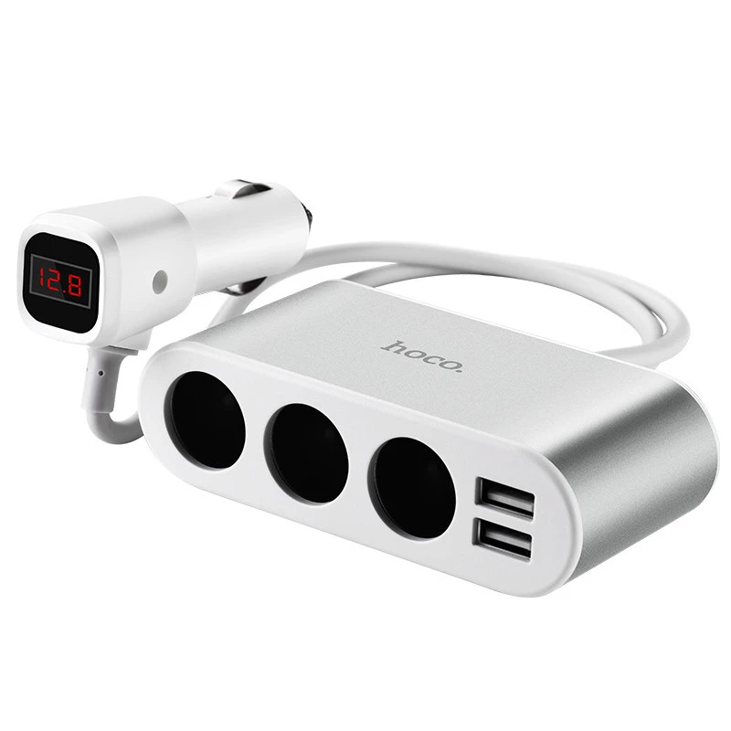 АЗУ з розгалужувачем прикурювача Hoco Z13 (3 порти+2USB/2.1A+LCD) фото 1 з 1