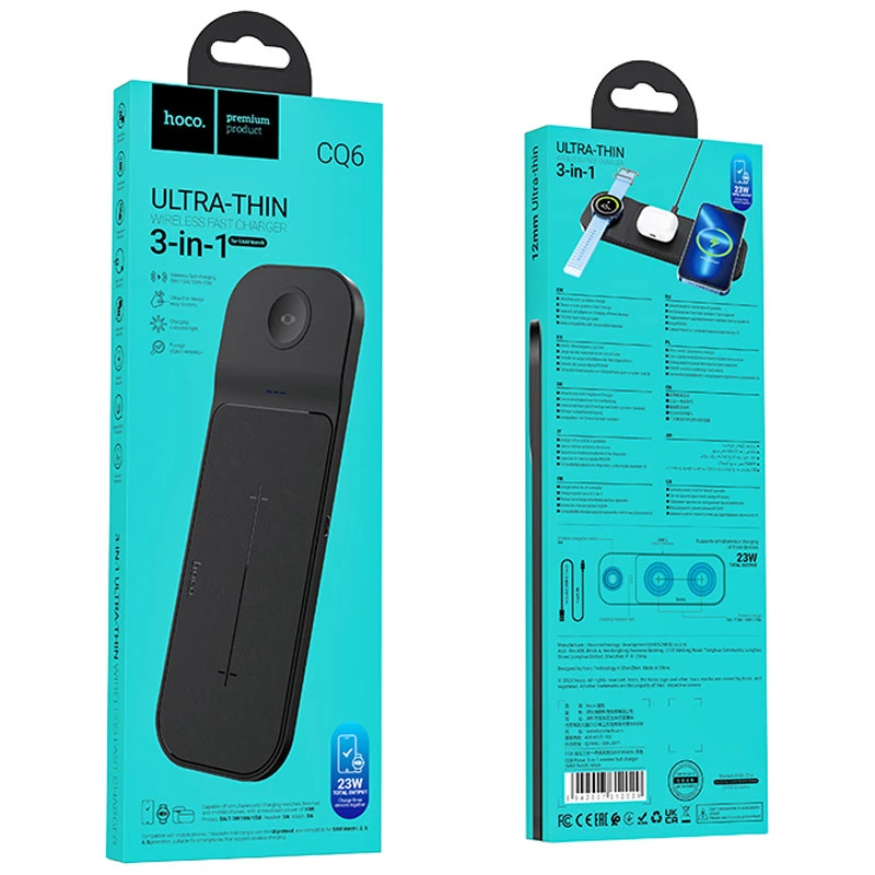 БЗУ Hoco CQ6 Power 3-in-1 wireless fast charger (for Samsung Watch) – Black. Фото 5 из 5