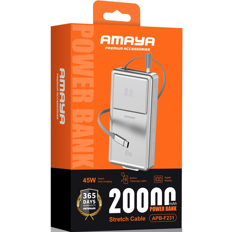 Портативное ЗУ Power Bank Amaya APB-F231 45W with display and cable 20000 mAh – silver. Фото 2 из 2